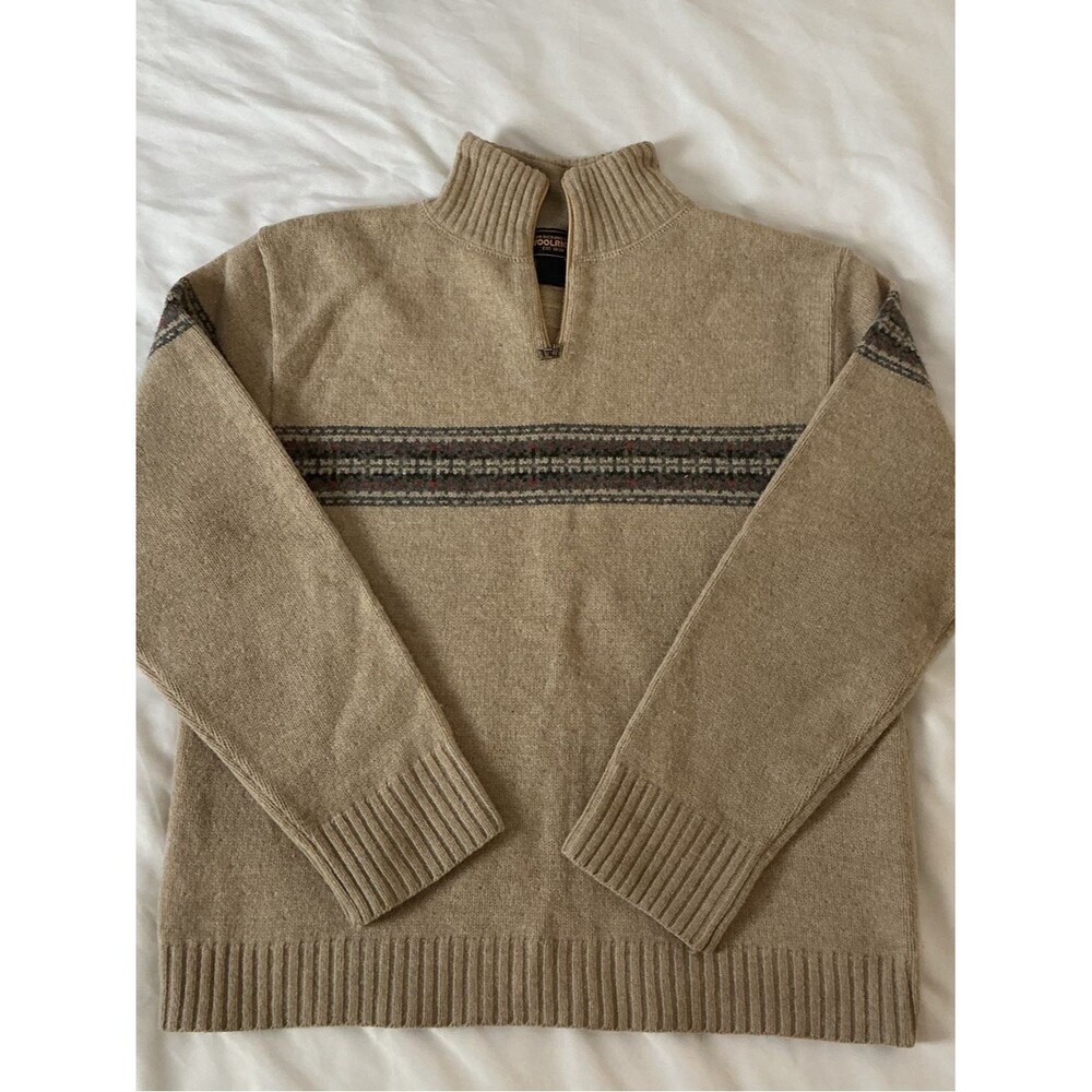 Woolrich Women’s Beige Lambswool Quarter Zip Sweater – Fair Isle Knit
